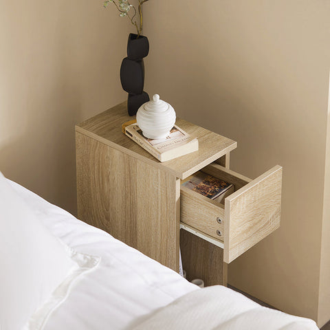 Rootz Bedside Table with Drawer - Coffee Table - Sofa Table - Side Table - Nature Finish - Organizational Storage - Enhanced Stability - Scratch Protection - 20cm x 60cm x 35cm