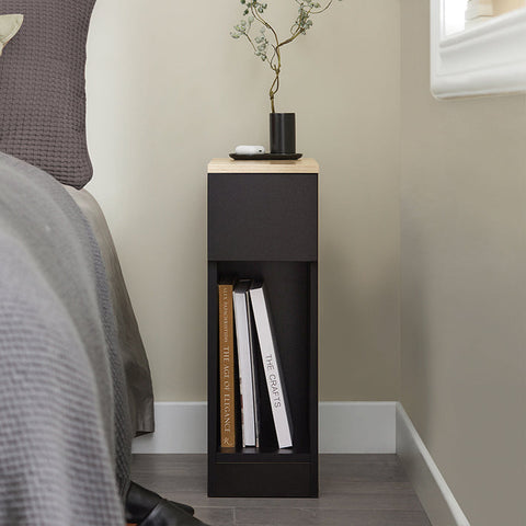 Rootz Bedside Table with Drawer - Coffee Table - Sofa Table - Side Table - Black - Sturdy & Non-Slip - Space-Saving Design - 20cm x 60cm x 35cm