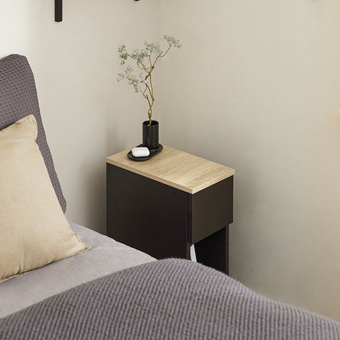 Rootz Bedside Table with Drawer - Coffee Table - Sofa Table - Side Table - Black - Sturdy & Non-Slip - Space-Saving Design - 20cm x 60cm x 35cm