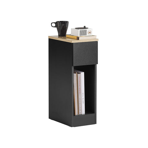 Rootz Bedside Table with Drawer - Coffee Table - Sofa Table - Side Table - Black - Sturdy & Non-Slip - Space-Saving Design - 20cm x 60cm x 35cm