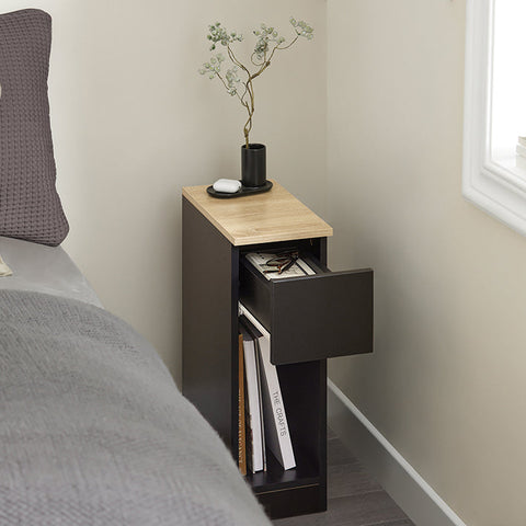 Rootz Bedside Table with Drawer - Coffee Table - Sofa Table - Side Table - Black - Sturdy & Non-Slip - Space-Saving Design - 20cm x 60cm x 35cm