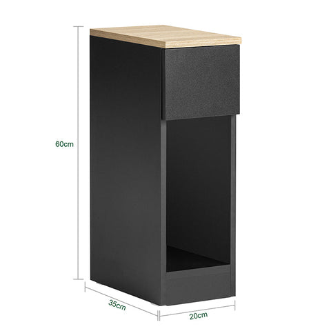 Rootz Bedside Table Set of 2 - Sofa Table - Side Table - Black - with Drawer and Open Compartment - Stable with Non-Slip Foot Pads - 20cm x 60cm x 35cm