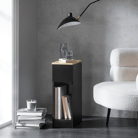 Rootz Bedside Table with Drawer - Coffee Table - Sofa Table - Side Table - Black - Sturdy & Non-Slip - Space-Saving Design - 20cm x 60cm x 35cm