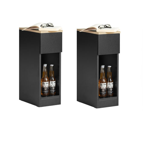 Rootz Bedside Table Set of 2 - Sofa Table - Side Table - Black - with Drawer and Open Compartment - Stable with Non-Slip Foot Pads - 20cm x 60cm x 35cm