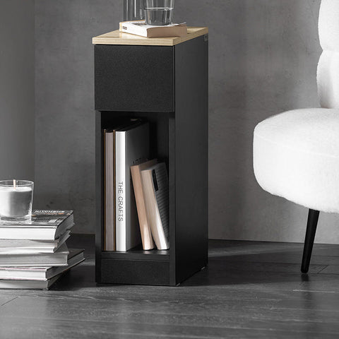 Rootz Bedside Table Set of 2 - Sofa Table - Side Table - Black - with Drawer and Open Compartment - Stable with Non-Slip Foot Pads - 20cm x 60cm x 35cm