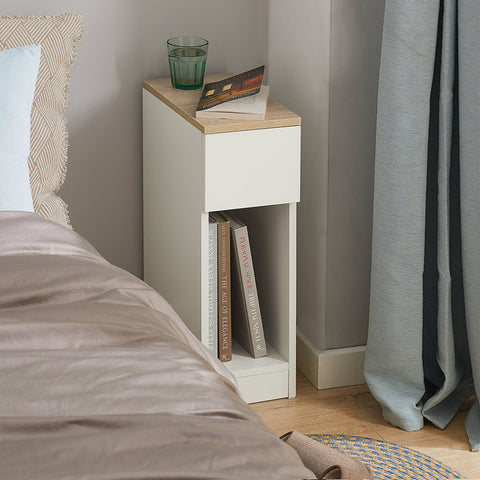 Rootz Bedside Table with Drawer - Coffee Table - Sofa Table - Side Table - White - Organizational Storage - Enhanced Stability - Space-Saving Design - 20cm x 60cm x 35cm