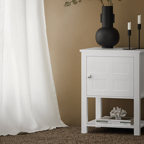 Rootz Modern Bedside Table - Nightstand - Sofa Table - Side Table - White - Privacy Storage - Compact Design - Ideal for Narrow Spaces - 45cm x 60cm x 35cm
