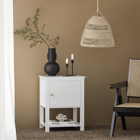 Rootz Modern Bedside Table - Nightstand - Sofa Table - Side Table - White - Privacy Storage - Compact Design - Ideal for Narrow Spaces - 45cm x 60cm x 35cm