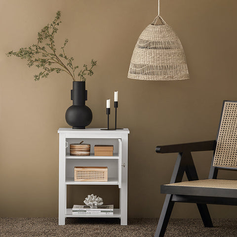 Rootz Modern Bedside Table - Nightstand - Sofa Table - Side Table - White - Privacy Storage - Compact Design - Ideal for Narrow Spaces - 45cm x 60cm x 35cm