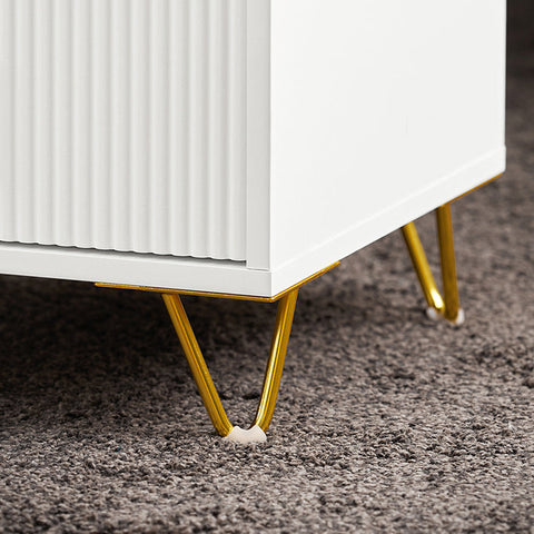Rootz Modern Bedside Table - Sofa Table - Side Table - 3 Drawers for Easy Organization - Floor Protectors - Elegant White with Gold Handles - 40cm x 63cm x 40cm