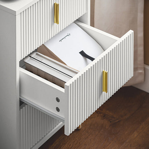 Rootz Modern Bedside Table - Sofa Table - Side Table - 3 Drawers for Easy Organization - Floor Protectors - Elegant White with Gold Handles - 40cm x 63cm x 40cm
