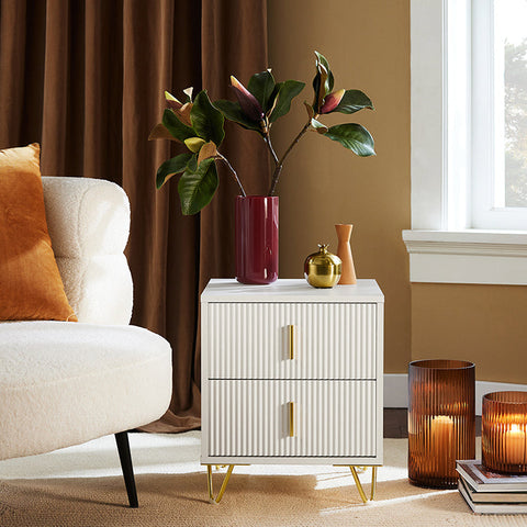 Rootz Bedside Table with 2 Drawers - Sofa Table - Side Table - Modern Design - Scratch-Resistant Floor Protectors - Easy Assembly - 40cm x 47cm x 40cm