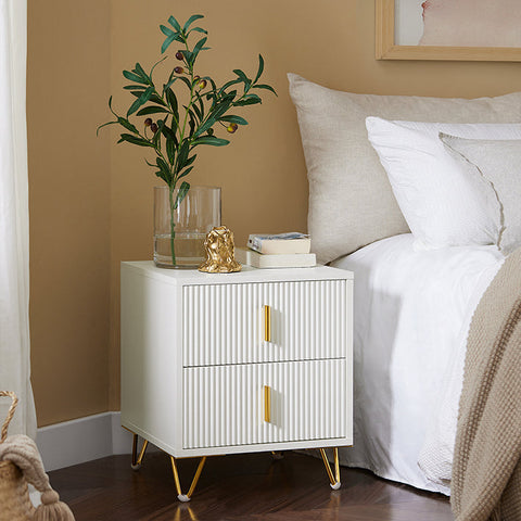Rootz Bedside Table with 2 Drawers - Sofa Table - Side Table - Modern Design - Scratch-Resistant Floor Protectors - Easy Assembly - 40cm x 47cm x 40cm