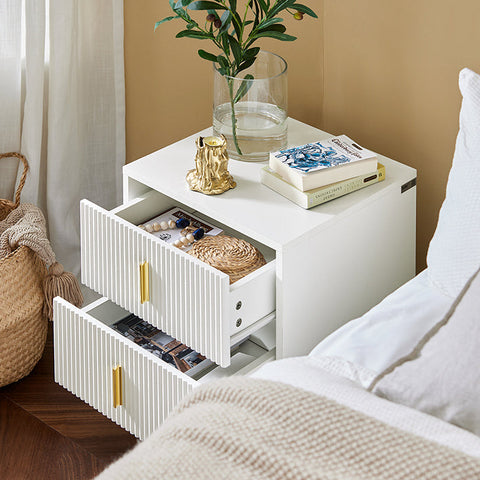 Rootz Bedside Table with 2 Drawers - Sofa Table - Side Table - Modern Design - Scratch-Resistant Floor Protectors - Easy Assembly - 40cm x 47cm x 40cm