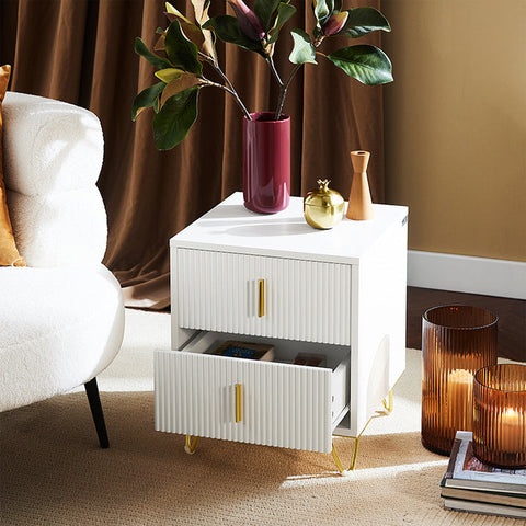 Rootz Bedside Table with 2 Drawers - Sofa Table - Side Table - Modern Design - Scratch-Resistant Floor Protectors - Easy Assembly - 40cm x 47cm x 40cm