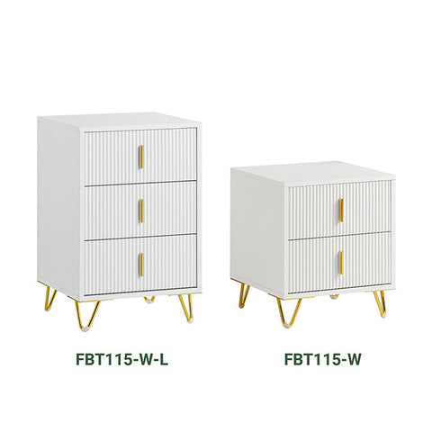 Rootz Modern Bedside Table - Sofa Table - Side Table - 3 Drawers for Easy Organization - Floor Protectors - Elegant White with Gold Handles - 40cm x 63cm x 40cm