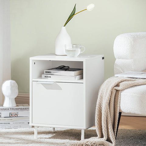 Rootz Bedside Table with Door - Nightstand - Side Table - Sturdy Metal Legs - Magnetic Closure - Easy Assembly - 40cm x 57cm x 35cm