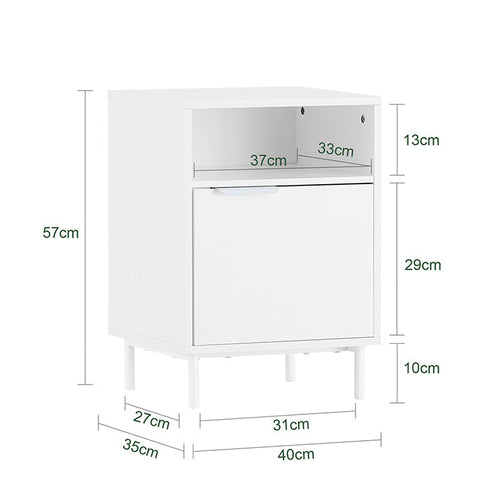 Rootz Bedside Table with Door - Nightstand - Side Table - Sturdy Metal Legs - Magnetic Closure - Easy Assembly - 40cm x 57cm x 35cm