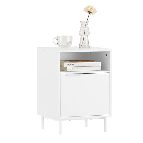 Rootz Bedside Table with Door - Nightstand - Side Table - Sturdy Metal Legs - Magnetic Closure - Easy Assembly - 40cm x 57cm x 35cm