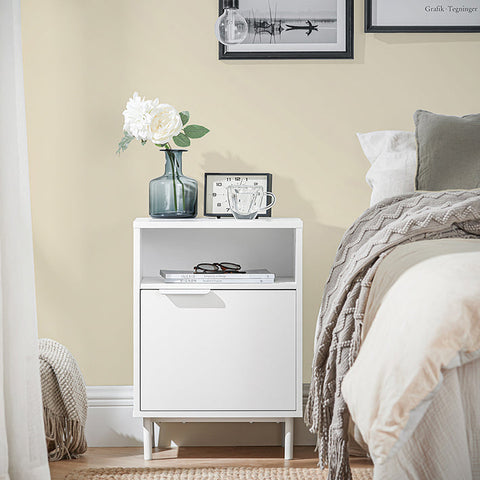 Rootz Bedside Table with Door - Nightstand - Side Table - Sturdy Metal Legs - Magnetic Closure - Easy Assembly - 40cm x 57cm x 35cm