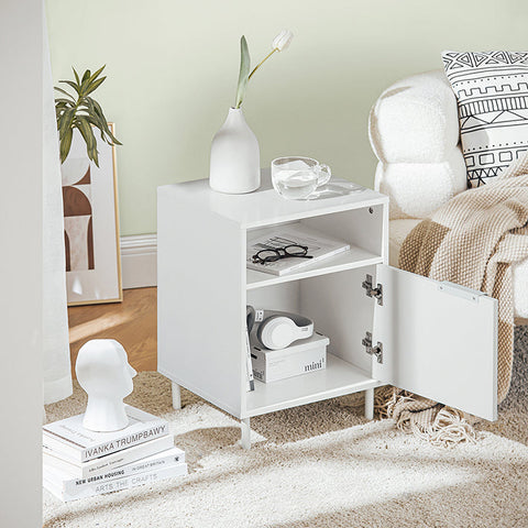 Rootz Bedside Table with Door - Nightstand - Side Table - Sturdy Metal Legs - Magnetic Closure - Easy Assembly - 40cm x 57cm x 35cm