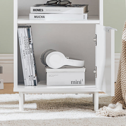Rootz Bedside Table with Door - Nightstand - Side Table - Sturdy Metal Legs - Magnetic Closure - Easy Assembly - 40cm x 57cm x 35cm