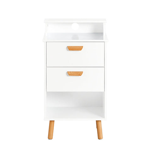 Rootz Bedside Table - Nightstand - Side Table - Functional with Privacy - Wire Hole for Charging - Sturdy Beech Legs - 40cm x 71cm x 35cm