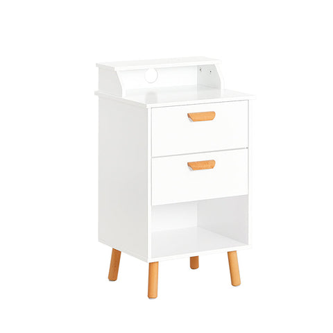 Rootz Bedside Table - Nightstand - Side Table - Functional with Privacy - Wire Hole for Charging - Sturdy Beech Legs - 40cm x 71cm x 35cm
