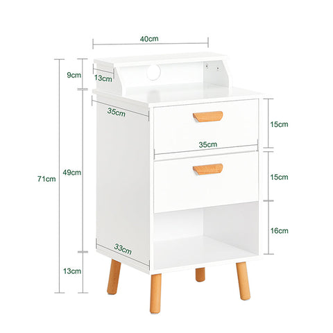 Rootz Bedside Table - Nightstand - Side Table - Functional with Privacy - Wire Hole for Charging - Sturdy Beech Legs - 40cm x 71cm x 35cm
