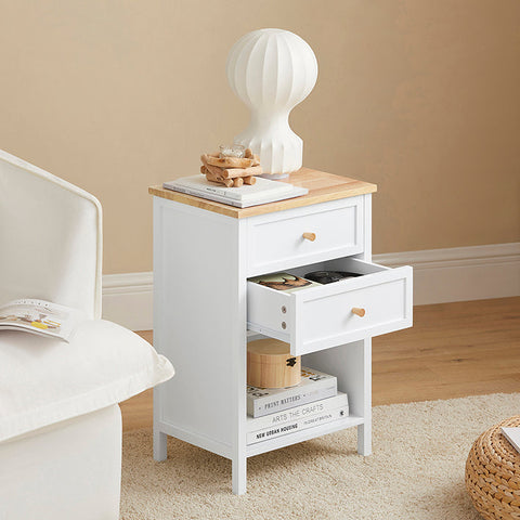 Rootz Bedside Table - Nightstand - Side Table - Functional with Privacy Storage - Easy Assembly - Rubberwood Accents - 40cm x 60cm x 30cm