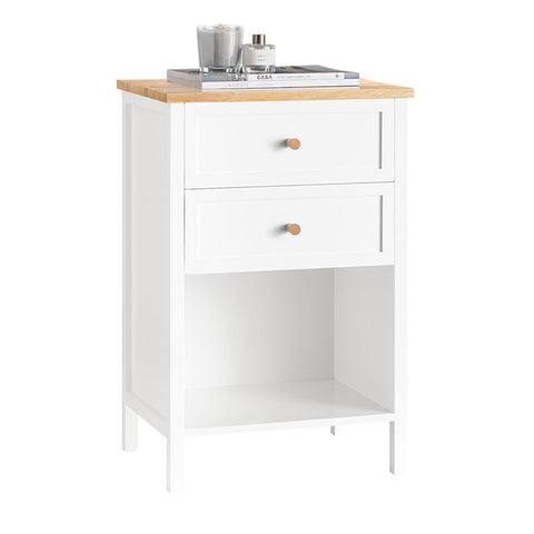 Rootz Bedside Table - Nightstand - Side Table - Functional with Privacy Storage - Easy Assembly - Rubberwood Accents - 40cm x 60cm x 30cm