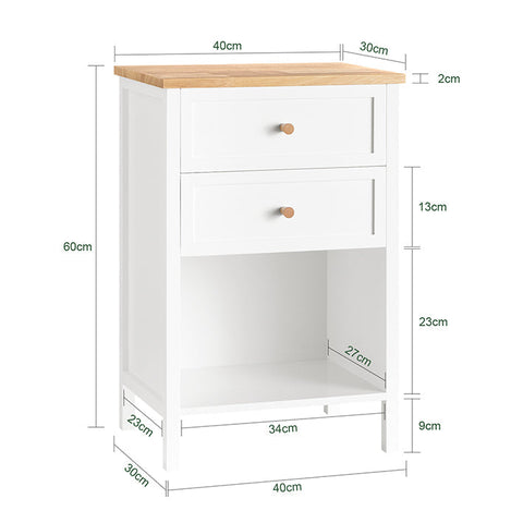 Rootz Bedside Table - Nightstand - Side Table - Functional with Privacy Storage - Easy Assembly - Rubberwood Accents - 40cm x 60cm x 30cm