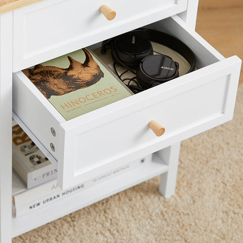 Rootz Bedside Table - Nightstand - Side Table - Functional with Privacy Storage - Easy Assembly - Rubberwood Accents - 40cm x 60cm x 30cm