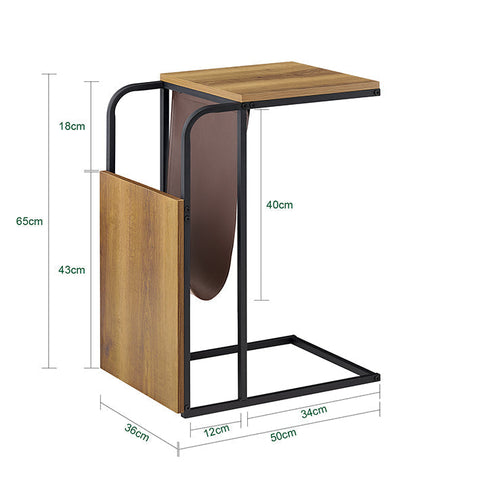 Rootz Sofa Side Table - Dual Tops - Lightweight & Portable - Leather Pocket - PB(E1) - 36cm x 65cm x 50cm.