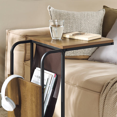 Rootz Sofa Side Table - Dual Tops - Lightweight & Portable - Leather Pocket - PB(E1) - 36cm x 65cm x 50cm.