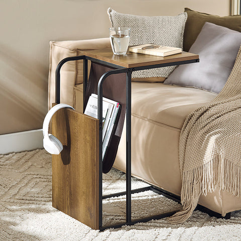 Rootz Sofa Side Table - Dual Tops - Lightweight & Portable - Leather Pocket - PB(E1) - 36cm x 65cm x 50cm.