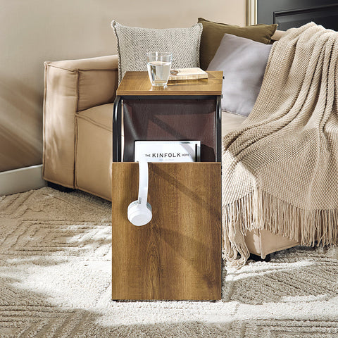 Rootz Sofa Side Table - Dual Tops - Lightweight & Portable - Leather Pocket - PB(E1) - 36cm x 65cm x 50cm.
