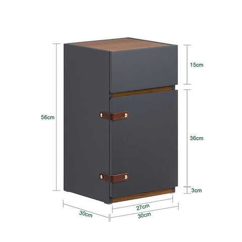 Rootz Elegant Bedside Table - Side Table - Nightstand - Ample Storage - 30x56x30cm - Grey & Brown Leather