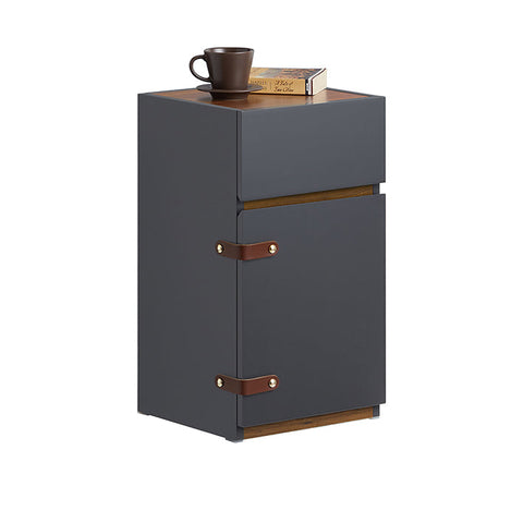 Rootz Elegant Bedside Table - Side Table - Nightstand - Ample Storage - 30x56x30cm - Grey & Brown Leather
