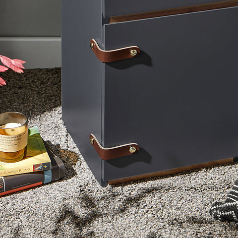 Rootz Elegant Bedside Table - Side Table - Nightstand - Ample Storage - 30x56x30cm - Grey & Brown Leather