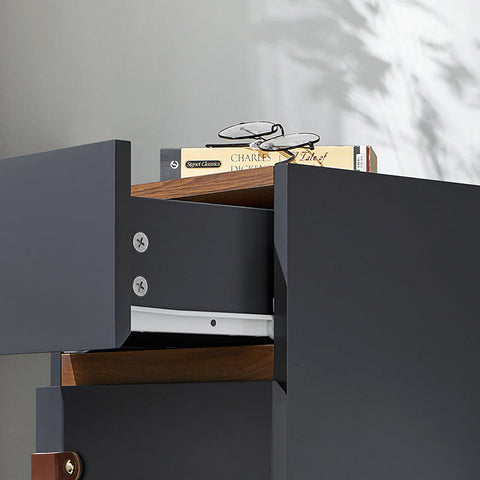 Rootz Elegant Bedside Table - Side Table - Nightstand - Ample Storage - 30x56x30cm - Grey & Brown Leather