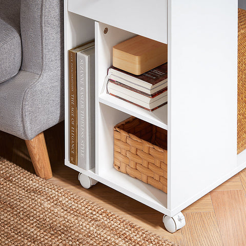 Rootz Bedside Table - Nightstand - Serving Cart - Space-Saving Design - MDF Material - 36x62x50cm - Rail for Tablet
