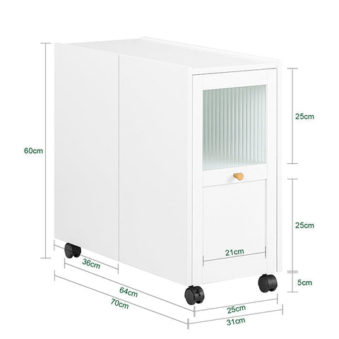 Rootz Mobile Filing Cabinet - Document Storage - Office Organizer - Easy Access Drawers - 31x60x70cm - MDF & Glass - 5 Wheels for Mobility