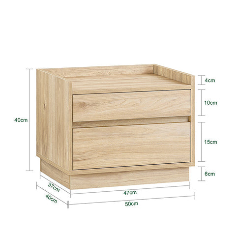 Rootz Bedside Table - Nightstand - End Table - Organizes with 2 Drawers - Scratch-Proof MDF - 50x40x40cm
