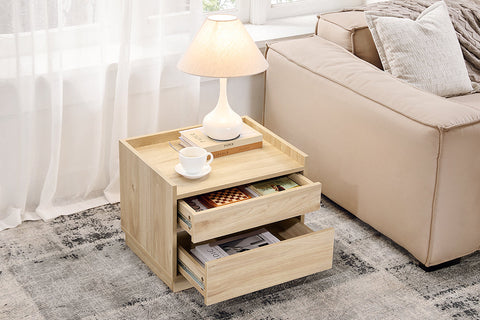 Rootz Bedside Table - Nightstand - End Table - Organizes with 2 Drawers - Scratch-Proof MDF - 50x40x40cm