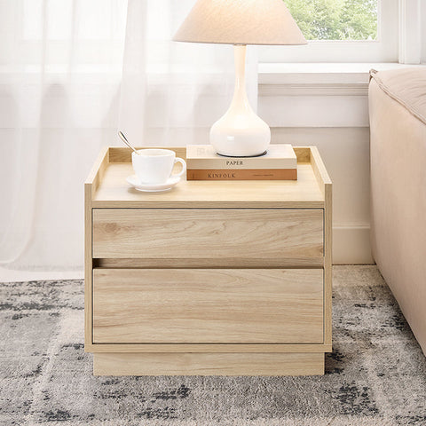 Rootz Bedside Table - Nightstand - End Table - Organizes with 2 Drawers - Scratch-Proof MDF - 50x40x40cm