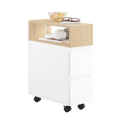 Rootz Bedside Table with Wheels - Nightstand - Side Table - Compact Design - 2 Drawers - 20cm x 61cm x 50cm