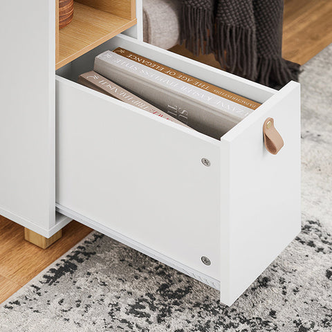 Rootz Sofa Side Table - End Table - Bedside Cabinet - MDF & Pine - 3 Drawers & Compartment - 24x60x60cm