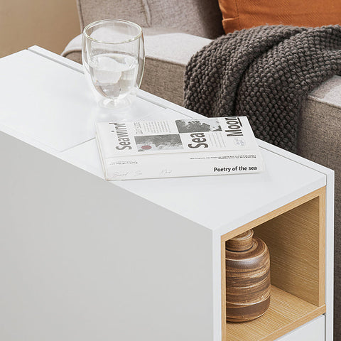 Rootz Sofa Side Table - End Table - Bedside Cabinet - MDF & Pine - 3 Drawers & Compartment - 24x60x60cm