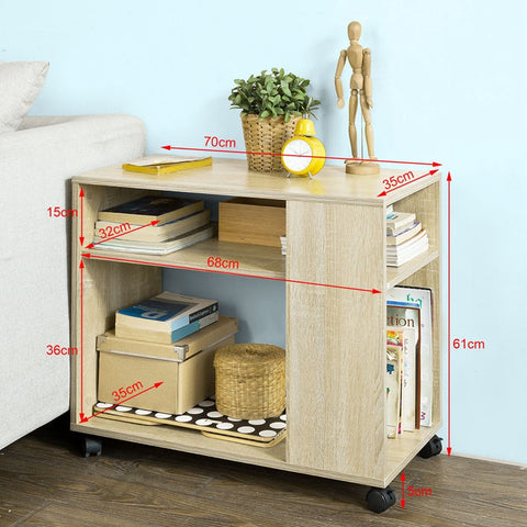 Rootz Mobile Side Table - Printer Stand - Coffee Table - Scratch-Resistant Melamine - Versatile Storage - Easy Mobility - 70cm x 35cm x 61cm